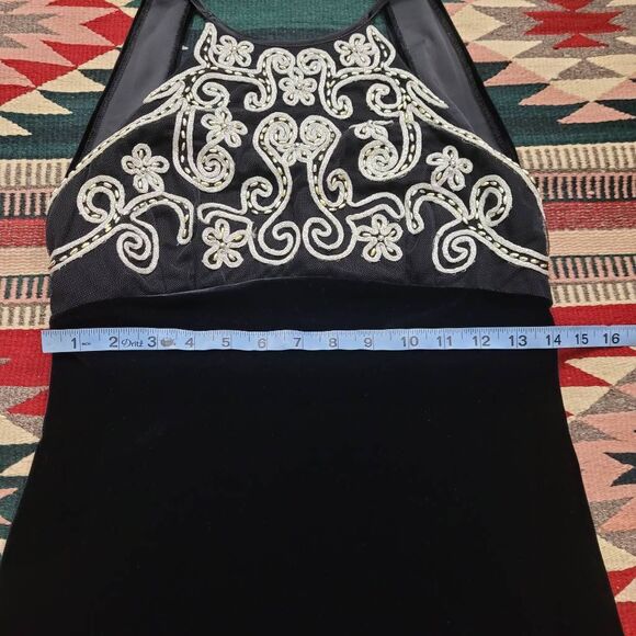Vtg 90s Zum Zum Niki Livas Black Velvet Maxi Dress‎ Sz S Beaded Halter Open Back - Picture 9 of 11